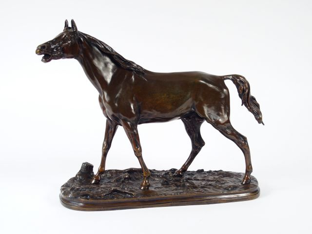P.J MENE, "L'étalon". Sculpture en bronze à patine brune, signée et da