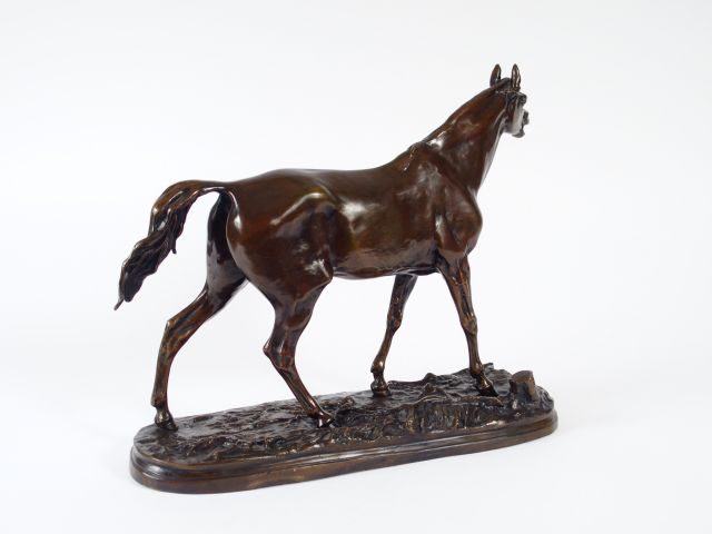 P.J MENE, "L'étalon". Sculpture en bronze à patine brune, signée et da