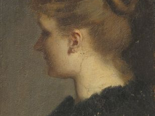 Ecole française XIXème 'portrait de jeune femme au chignon'. Huile sur