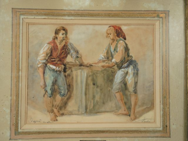 	Léon SOULIE ‘Etude de personnages’ Aquarelle signée en bas à droite  