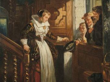 Ecole du Nord XIXème ‘La charité’ Huile sur panneau de chêne. 27 x 21 