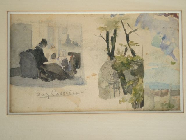 Eugène CARRIERE  ‘Etude’ Aquarelle signée en bas à gauche.  10.5 x 18 
