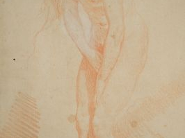 Jean-Baptiste GREUZE (Attribué à), " Académie de femme debout, légèrem