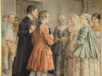 Maurice LELOIR 	« L’hospice de catéchumènes ». Aquarelle, signée en ba