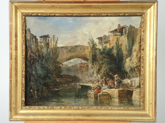 Léon SOULIE  ‘les lavandières’ Huile sur toile signée en bas à gauche 