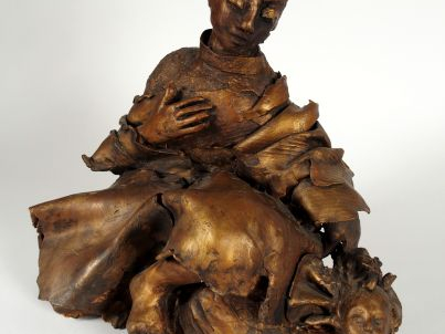 Georges JEANCLOS 'Deux personnages'. Sculpture en terre cuite à l'imit