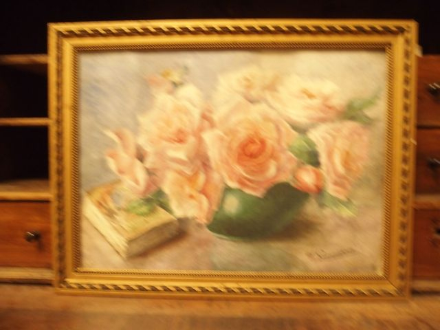 M. SAMOUSSERIE. ' Nature morte aux roses'. Aquarelle signée en bas à g
