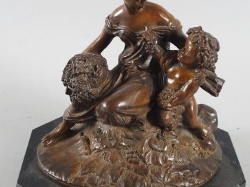 Sujet de style Louis XVI en bronze à patine brune, 'Bacchanale', socle