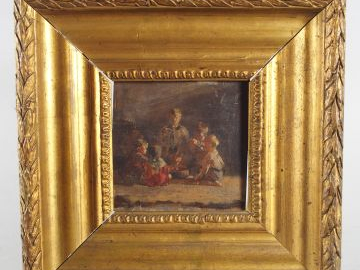 Ecole française XIX ème 'Le déjeuner des enfants'. Huile sur panneau. 