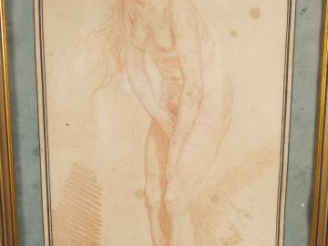 Vente aux enchères Ecole française XVIII ème 'La frileuse'. Dessin à la sanguine. Dim. : 