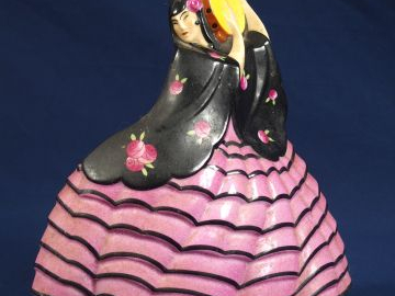 BEVER (édité par ROBJ). Veilleuse en porcelaine polychrome "Danseuse e