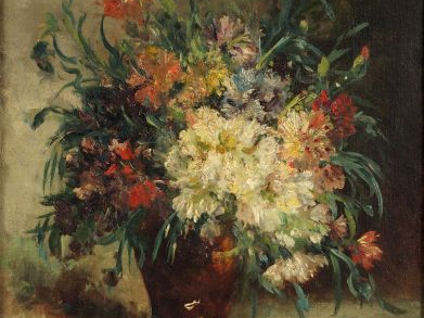	A. BLONDEL "Bouquet de fleurs dans un vase". 	Huile sur toile, signée