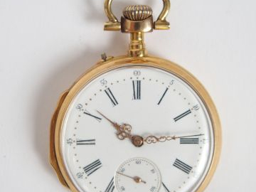 Montre de gousset en or jaune, cadran émail, chronomètre. Poids tel: 7
