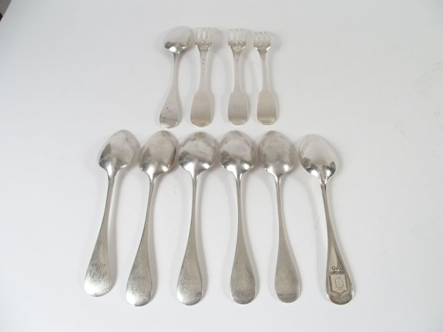 Suite de 6 cuillères en argent, poinçon Minerve, modèle uniplat monogr