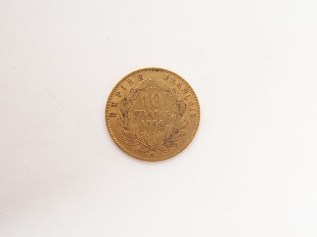 Pièce de 10 Francs or, Napoléon III tête laurée, 1864-A. Poids: 3,2gr