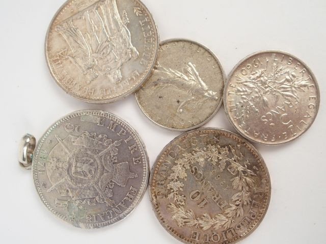 2 pièces argent de 10 francs Hercule, 2 pièces argent de 5 francs Seme