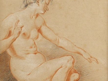 Francois LEMOINE (Attribué à), "Etude de nu". Dessin. 26 x 24cm.