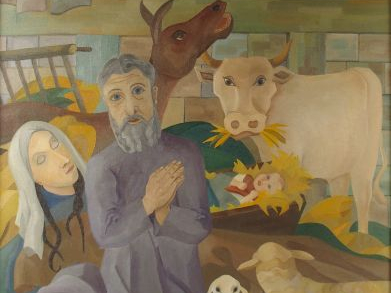 Jean BURY, " La nativité ". Huile sur toile, signée en bas à droite. 8