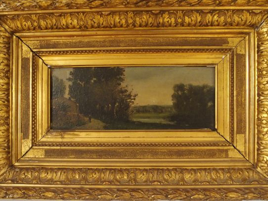 Alphonse Alexandre MORLOT 'Paysages lacustres'. Paire d'huiles sur pan