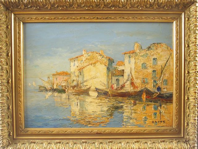 OLIVE, " Marines ". Paire d'huiles sur panneaux, signées en bas à droi