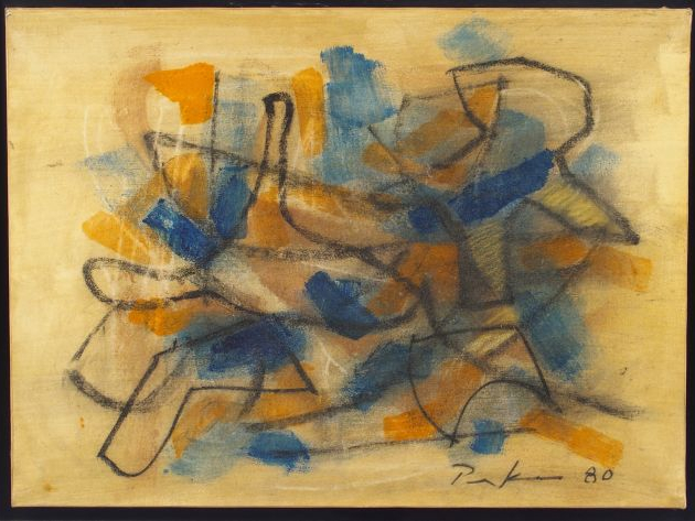 Bill PARKER, " Composition abstraite ". Huile sur toile, signée en bas