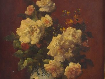 Eugène PETIT, " Nature morte au bouquet de fleurs ". Huile sur toile, 