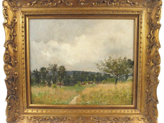 P. SCHMITT, " Paysage au sentier ". Huile sur toile, signée en bas à g