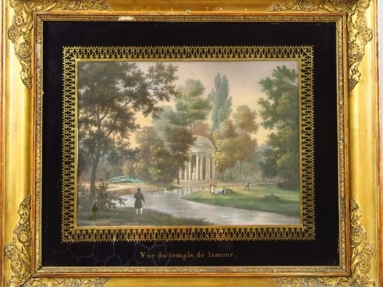 Paires de gravures réhaussées 'Vues de parc' on y joint une gravure ré