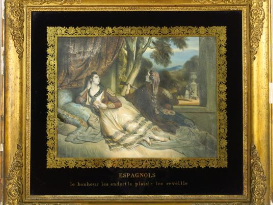 Paires de gravures réhaussées 'Vues de parc' on y joint une gravure ré