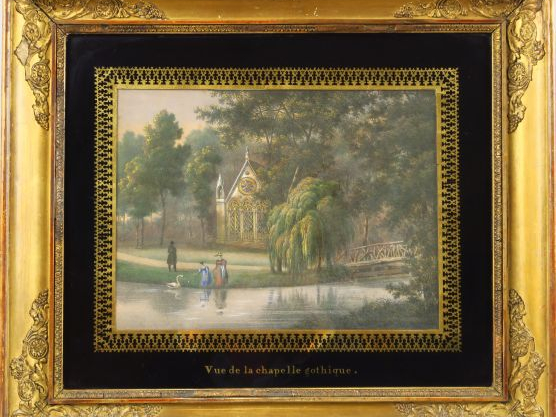 Paires de gravures réhaussées 'Vues de parc' on y joint une gravure ré