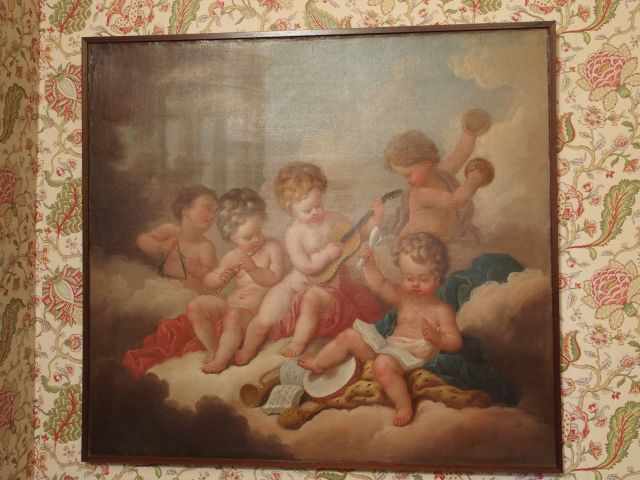 Ecole française XIXème, "Amours musiciens". Huile sur toile. Dim. : 10