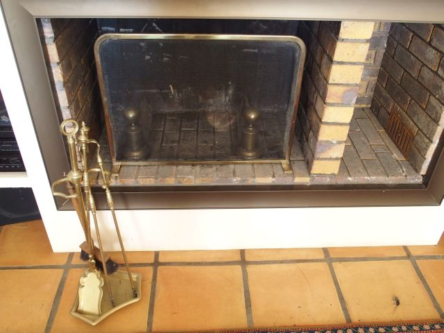 Serviteur de cheminée, paire de chenets en bronze, pare-feu