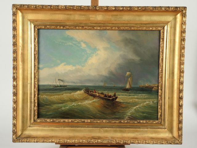 Ecole française XIXe. ‘Marine’. Paire d’huiles sur toile. 38 x 53 cm