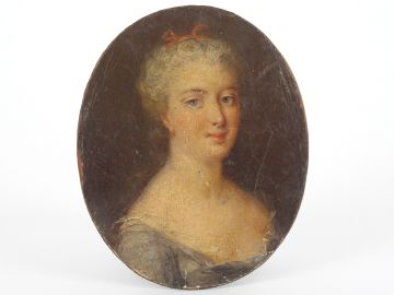 Ecole française début XIXème "Portrait en miniature d'une élégante". H