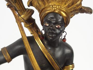 Pendule au nègre fin XVIIIème-début XIXème en bronze à double patine. 