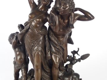 CLODION. Groupe en bronze à patine brune "Bacchanale". Signé. H. : 40 