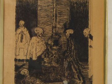 James Ensor (1860-1949) 'Squelettes voulant se chauffer'. 1895. Eau-fo