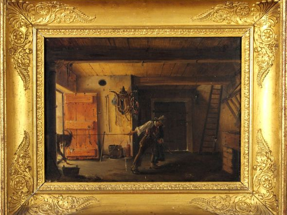 Ecole française XIXème, "Scène de bergerie". Huile sur toile. Dim. : 2