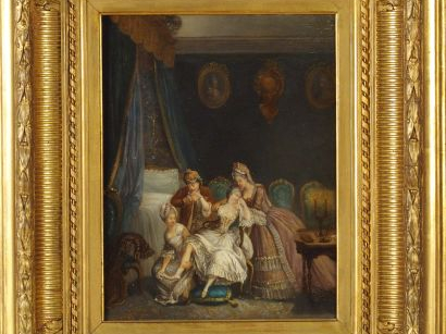 Ecole française XIXe 'La promise'. Paire d'huiles sur cuivre. 30 x 23,