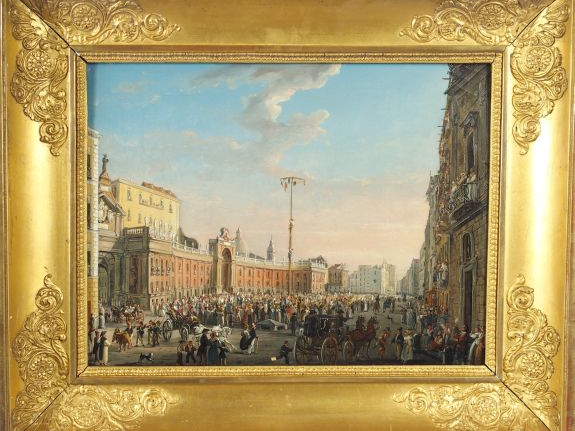 Ecole italienne XIXe 'Place italienne un jour de fête'. Huile sur toil
