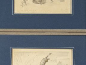 Ecole française 1900 'Chats jouant avec des soldats de plomb'. Dessins