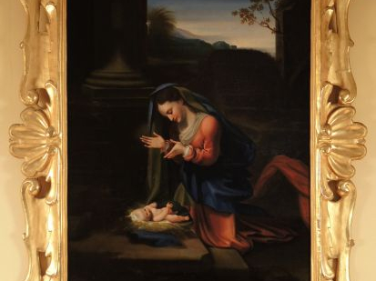 Ecole florentine du XIXe 'La Vierge adorant l’Enfant Jésus'. Huile sur
