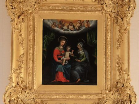 Ecole du Nord début XVIIIe	 'Vierge à l'Enfant et sainte Anne'. Huile 
