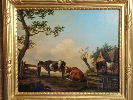 Paulus POTTER (d'après) 'Paysans et leur bétail devant la ferme'. Huil