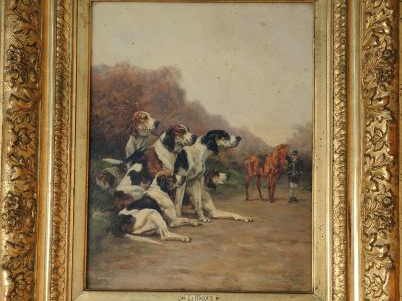 LA ROCQUE	 'Scène de chasse à courre'. Huile sur toile, signée en bas 