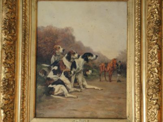 Vente aux enchères LA ROCQUE	 'Scène de chasse à courre'. Huile sur toile, signée en bas 