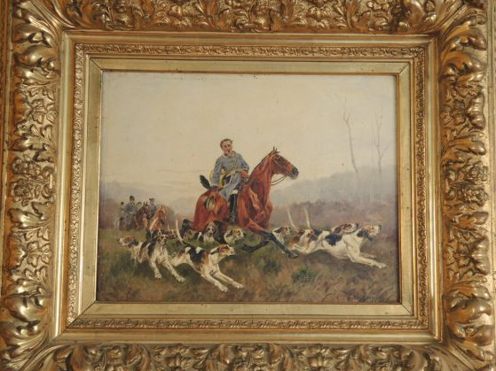 LA ROCQUE	 'Scène de chasse à courre'. Huile sur toile, signée en bas 