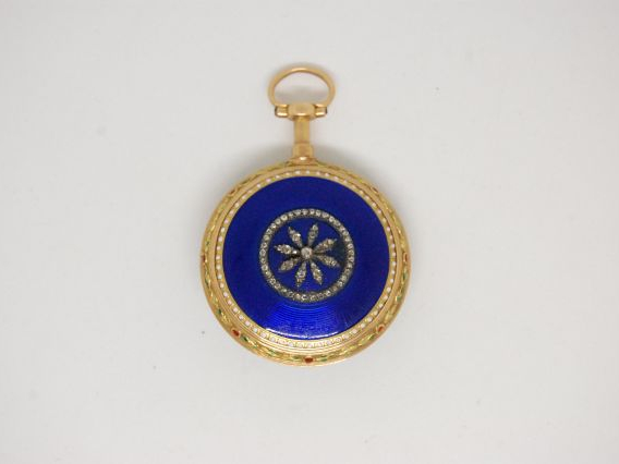 Montre de col Louis XVI en or, cadran et mécanisme signé Imer à Paris.