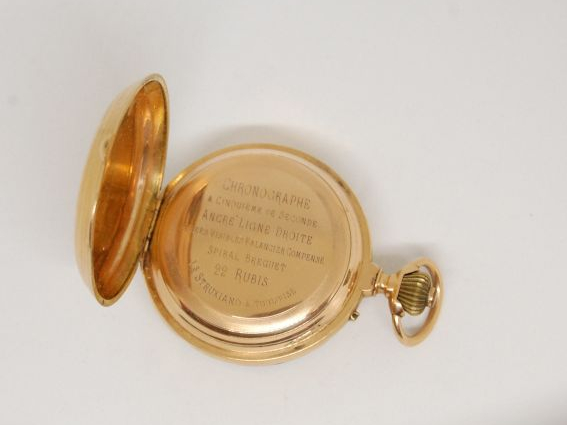 Montre de gousset chronographe en or. Signée Le Struxiano à Toulouse. 