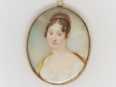 Médaillon Empire 'Portrait de jeune femme au diadème'. Miniature signé